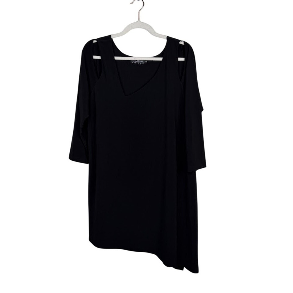 Sympli Black Cold Shoulder Asymmetric Hem Tunic Top Capsule Minimalist Size 18